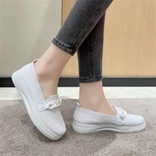 Giày lười đế thấp trang trí chuỗi trang trí cho nữ, Giày thể thao ngoài trời thể thao - trắng - Xem 2