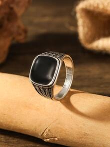 1 件复古精致简约设计黑色男士戒指，极具吸引力的食指戒指，优雅奢华的戒指 - 彩色 - 查看 2