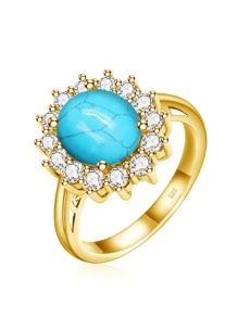 方晶鋯石裝飾銀戒指 - 藏蓝色 - 查看 6