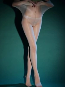 1pair Women Transparent Fashionable Tights For Daily Life - Apricot - View 1