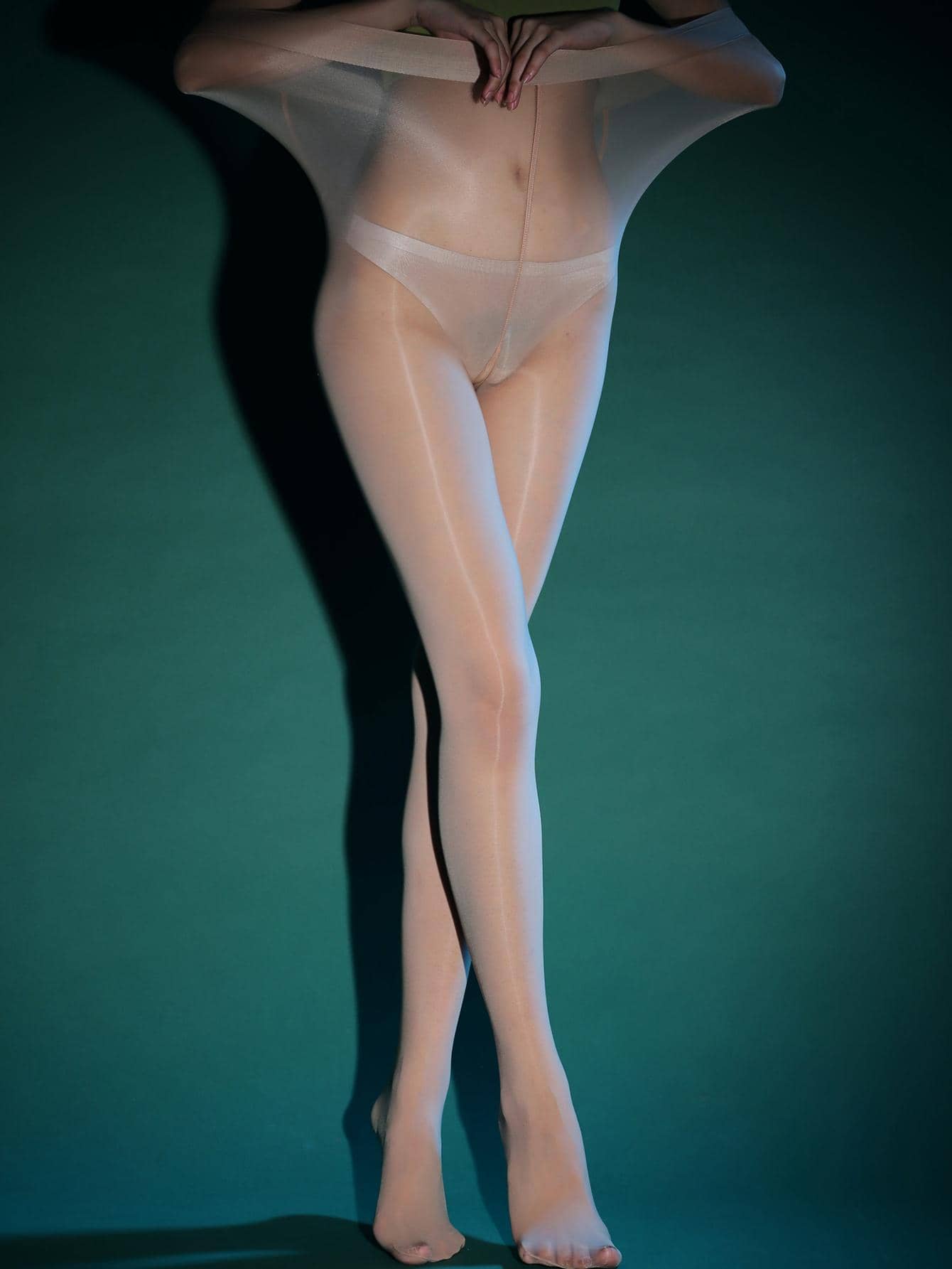 1pair Women Transparent Fashionable Tights For Daily Life - Apricot - View 1