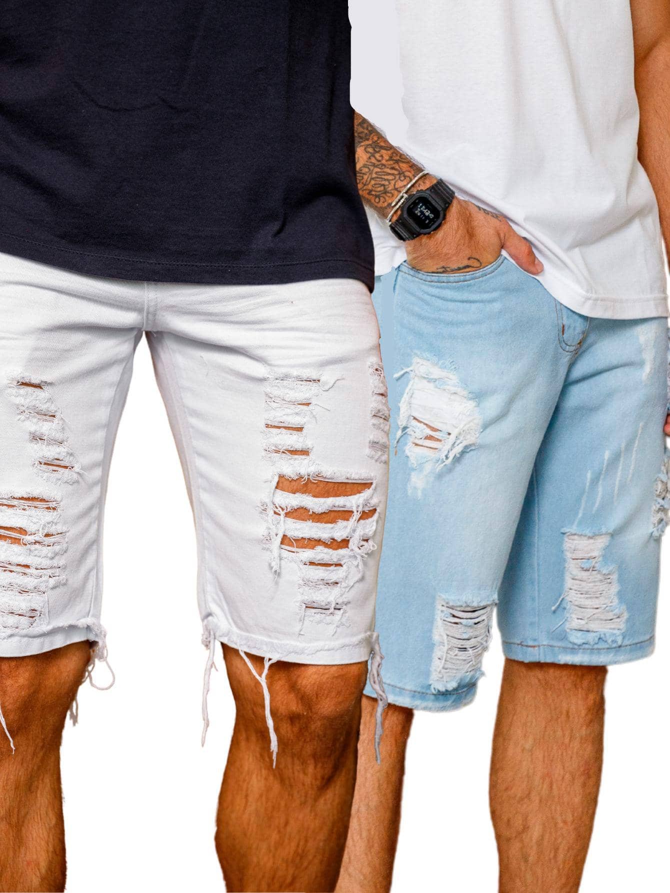 Men Denim Shorts - Blue and White - View 1