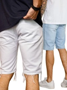 Men Denim Shorts - Blue and White - View 2