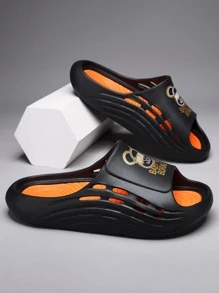 男士卡通圖案鏤空時尚夏天拖鞋 - 黑色 - 查看 2