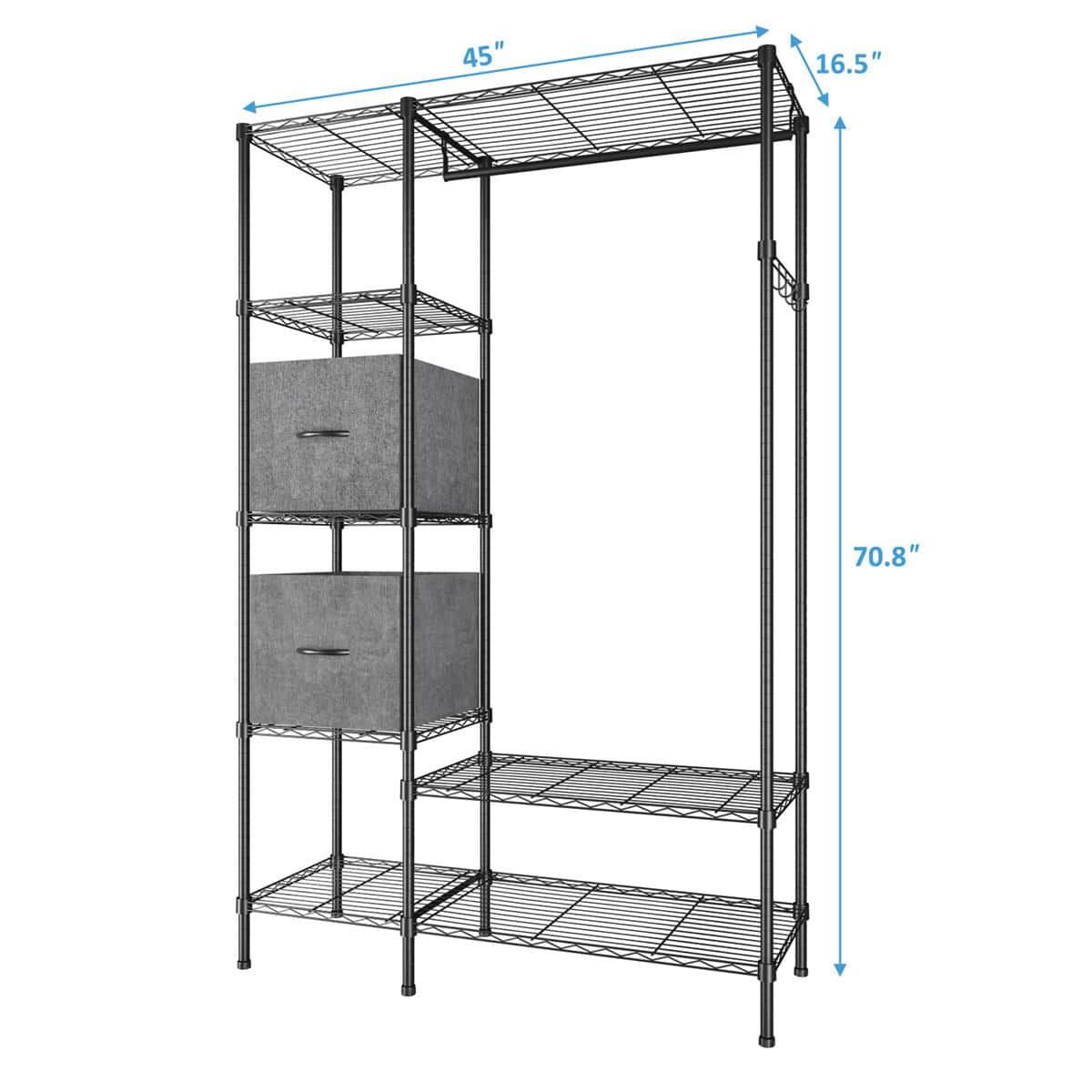 Closet Organizer Metal Garment Rack Portable Clothes Hanger Home Shelf - Black - View 1