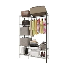 Closet Organizer Metal Garment Rack Portable Clothes Hanger Home Shelf - Black - View 2