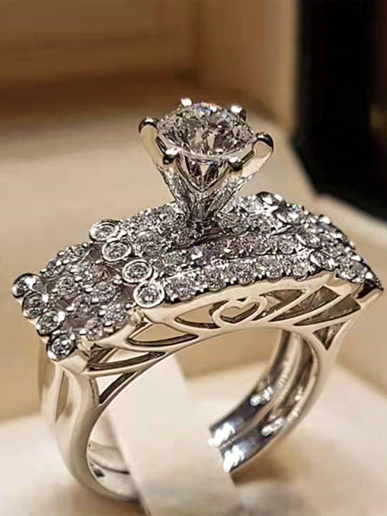 2 Cái/bộ Thời Trang Đính Đá Cubic Zirconia Bộ Nhẫn Nữ Cưới Lễ Tình Nhân Làm Quà