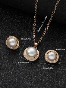 3入組/套銅鋯石鑲嵌時尚耳環和項鍊，帶珍珠吊墜，適合新娘，波西米亞風格 - 金黃色 - 查看 2