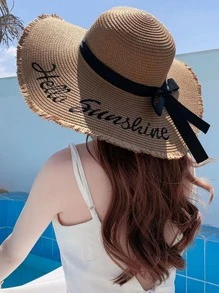 字母刺繡蝴蝶結草帽波西米亞風格