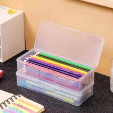 1pc Clear Pencil Box, Simple Plastic Clear Pencil Box For School Student - Pink - View 9