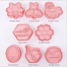 8 pièces Moule à biscuits en forme d'abeille, moule à découper en plastique pour biscuits en forme d'abeille de dessin animé, festival du miel, outil de cuisson en trois dimensions pour gâteaux retournables