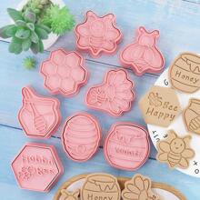 8 pièces Moule à biscuits en forme d'abeille, moule à découper en plastique pour biscuits en forme d'abeille de dessin animé, festival du miel, outil de cuisson en trois dimensions pour gâteaux retournables