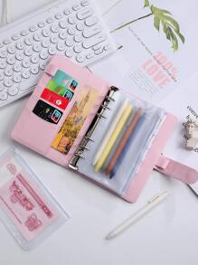 A6 级 PU 皮革预算夹笔记本现金信封系统套装带夹子 6 个口袋用于资金预算和账单保存，适用于组织者、返校、学校用品 - 粉色 - 查看 4