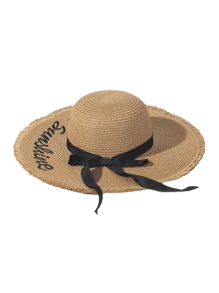 字母刺繡蝴蝶結草帽波西米亞風格