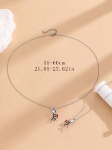 2入組情侶Love可愛卡通人像不銹鋼鏈飾項鍊適合情人節禮品 - 彩色 - 查看 4