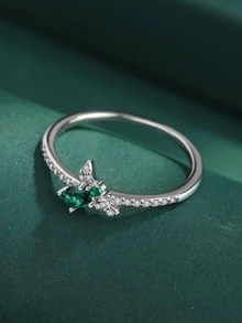 1 Bạc Thời Trang Đính Đá Cubic Zirconia Trang Trí Ong Thiết Kế Nhẫn Bạc Nữ Cho Đảng - màu xanh lá - Xem 2