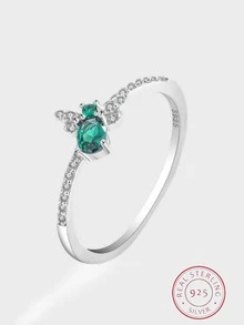 1 Bạc Thời Trang Đính Đá Cubic Zirconia Trang Trí Ong Thiết Kế Nhẫn Bạc Nữ Cho Đảng - màu xanh lá - Xem 1