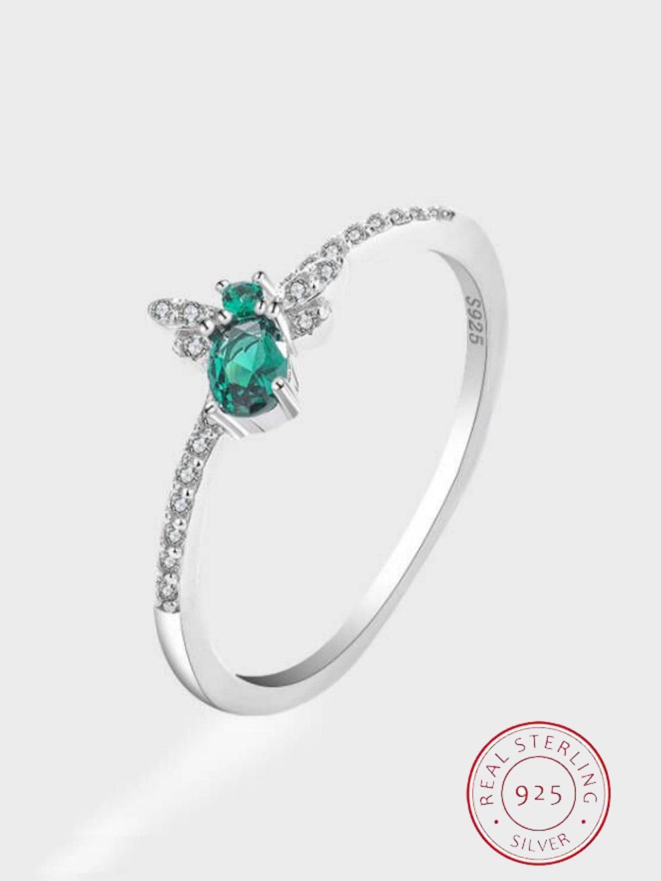 1 Bạc Thời Trang Đính Đá Cubic Zirconia Trang Trí Ong Thiết Kế Nhẫn Bạc Nữ Cho Đảng - màu xanh lá - Xem 1