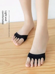 1pair Sponge Forefoot Invisible Five-toe Thickened Half-size Insole For High Heels, Pain Relief & Non-slip - Black - View 4
