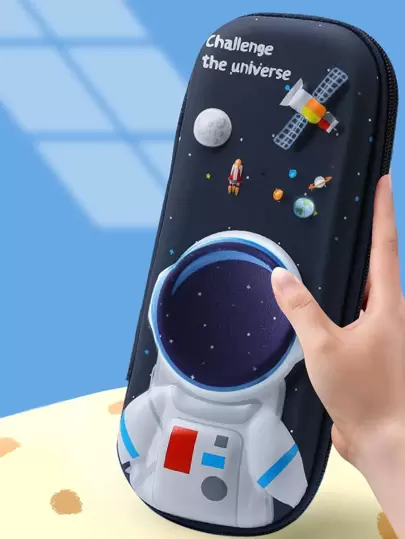 1入組卡通宇航員圖案文具可愛便攜筆包適用於學生文具收納