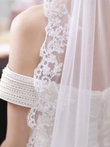 Women Leaf & Flower Embroidered Romantic Bridal Veil For Wedding Elegant