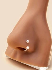 1pc Fashion Faux Pearl Decor Nose Cuff For Women For Party - Silver - View 1