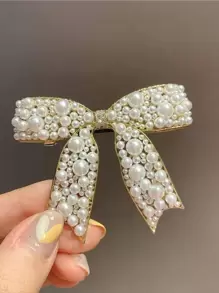 1个奢华仿珍珠蝴蝶结发夹，蝴蝶结仿珍珠发饰，女士刘海夹，优雅日常发夹，女士冬季穿搭，蝴蝶结，可爱，发饰，头部饰品，女士发饰 - 白色 - 查看 1