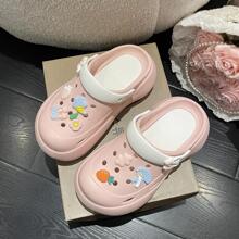 Women Cartoon Decor Hollow Out Vented Clogs, Preppy Outdoor EVA Clogs - Pink - View 3