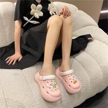 Women Cartoon Decor Hollow Out Vented Clogs, Preppy Outdoor EVA Clogs - Pink - View 4