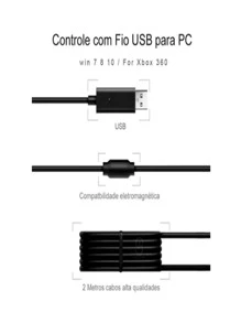 Controle Com Fio Compatível Para Xbo 360 Pc 2 Em 1 - Preto - Visão 2