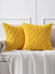 1pc Soft Plush Rhombus Geometric Pattern Cushion Cover For Autumn, Winter Living Room Decorative Pillow Case - Yellow - View 1