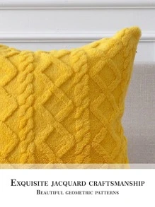 1pc Soft Plush Rhombus Geometric Pattern Cushion Cover For Autumn, Winter Living Room Decorative Pillow Case - Yellow - View 4