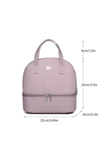 Túi Satchel tối giản Tay cầm đôi Túi ăn trưa vừa - Màu tím hoa cà - Xem 3