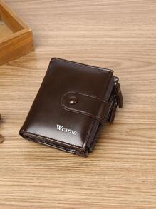Wcarno Letter Graphic Small Wallet Snap Button For Business - Coffee Brown - View 3