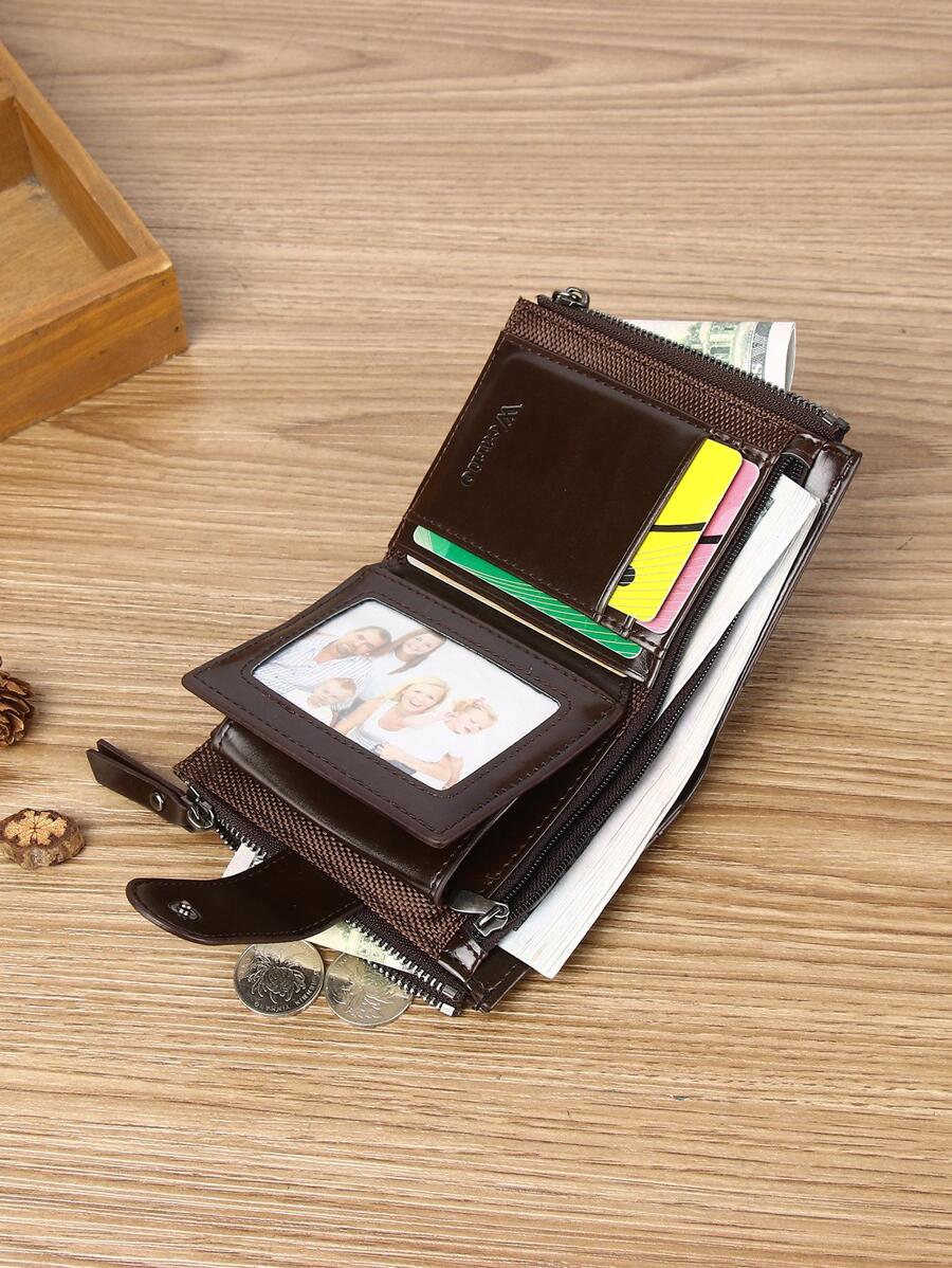 Wcarno Letter Graphic Small Wallet Snap Button For Business - Coffee Brown - View 1