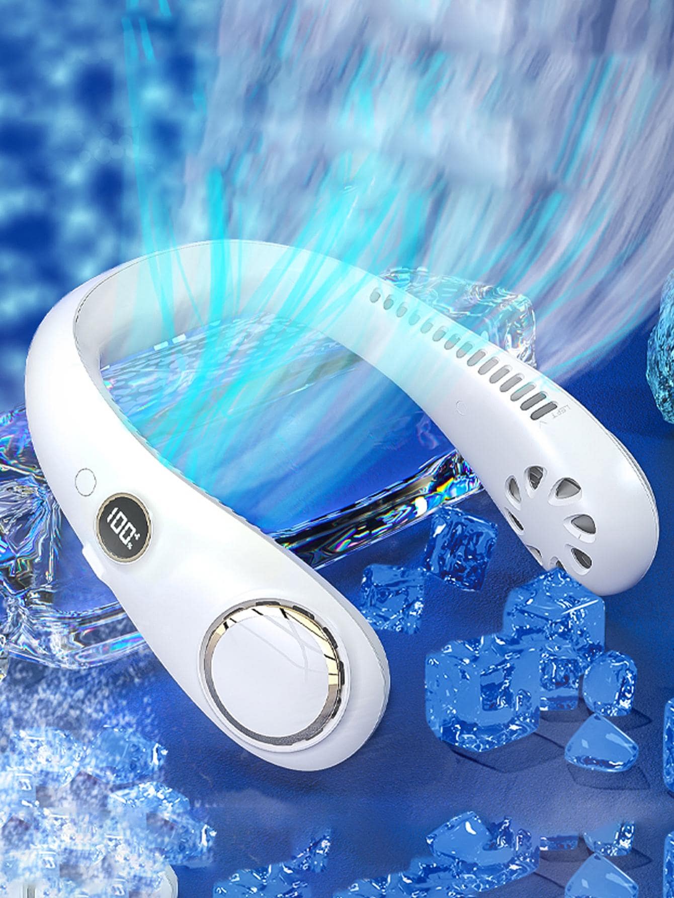 無葉頸掛風扇帶有led顯示屏,usb可充電,靜音,便攜迷你風扇,適用於戶外 - 白色 - 查看 1