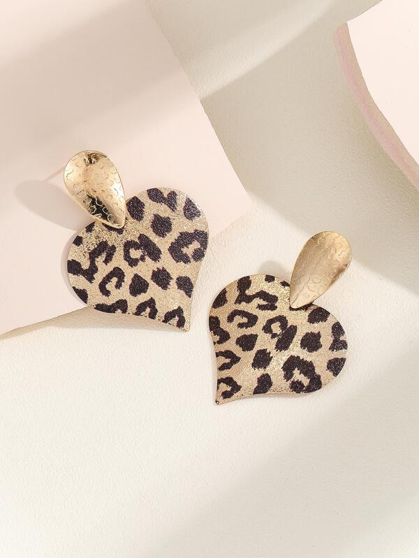 1pair Fashionable Leopard Pattern Heart Drop Earrings For Women For Daily Decoration Valentines,Mom,Mother,Mother's Day,Gift