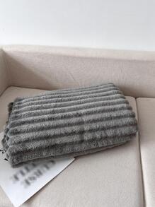 1入組素色條紋圖案厚沙發毯子適用於下午小憩 - 灰色 - 查看 2