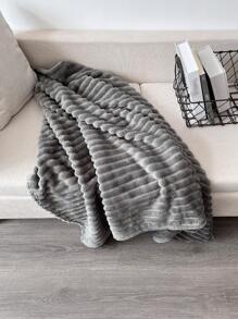 1入組素色條紋圖案厚沙發毯子適用於下午小憩 - 灰色 - 查看 4