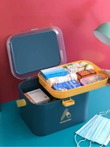 1 Máy Tính Gia Đình Chăm Sóc Sức Khỏe Hộp Thuốc Nhựa Nhiều Lớp Sơ Di Động Thuốc Hộp Bảo Quản - Màu xanh hải quân - Xem 2