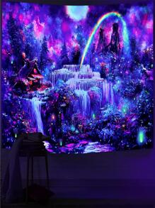 1 件 UV 彩虹森林瀑布印花挂毯、房间旗帜、房间装饰、挂毯、墙壁装饰、墙壁艺术、房间用品、房间旗帜、家居装饰、墙壁挂毯 - 彩色 - 查看 1
