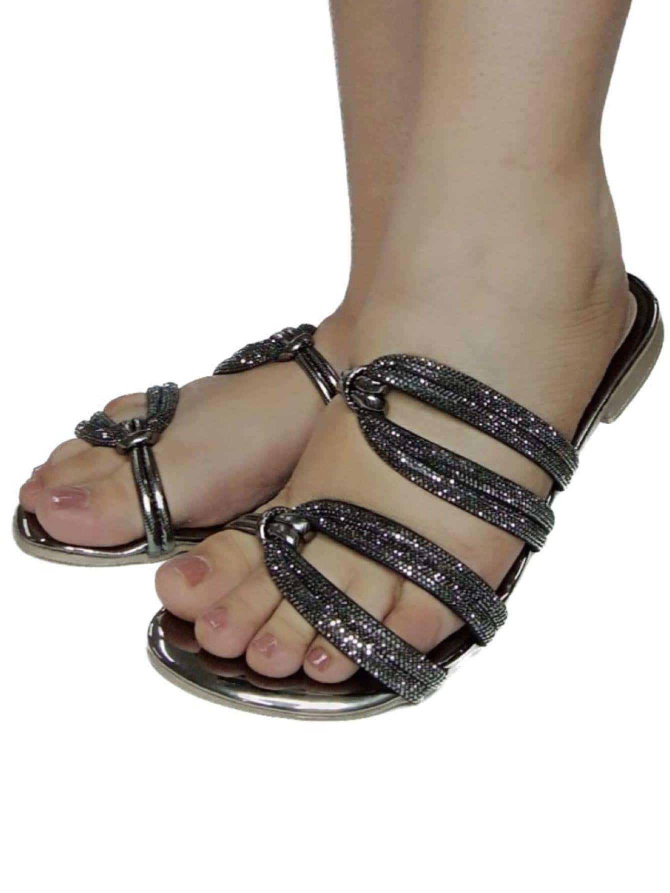 Women Flat Sandals - 灰色 - 查看 1