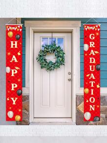 2024畢業派對裝飾門橫幅、門廊裝飾紅色畢業賀字橫額，歡迎橫幅迎接慶祝，2024畢業派對裝飾用品 - 紅色 - 查看 1
