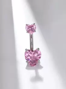 1 件奢华不锈钢粉红心形方晶锆石肚脐环，适合女性万圣节、圣诞节、情人节、感恩节、生日、海滩派对、日常佩戴情人节 - 粉色 - 查看 3