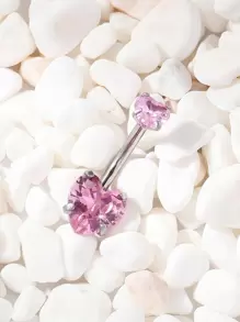 1 件奢华不锈钢粉红心形方晶锆石肚脐环，适合女性万圣节、圣诞节、情人节、感恩节、生日、海滩派对、日常佩戴情人节 - 粉色 - 查看 1