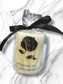 vela aromatica "siempre te recordaremos" color beige incluye bolsa y liston 5.5cm diametro 7cm alto - Beis - Ver 2