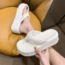 Women White Flip Flops, Fashion Toe Post Slippers For Summer - White - View 1