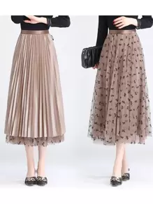 Faldas Largas Moda para Mujer de Tul Cintura Elástica, Falda Plisada Reversible Patrón de Mariposa para Dama, falda plisada, falda midi, faldas largas elegantes, falda tableada, falda corte a, falda plisada larga, maxi faldas, falda tul, faldas floreadas, falda reversible