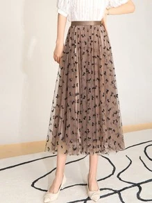 Faldas Largas Moda para Mujer de Tul Cintura Elástica, Falda Plisada Reversible Patrón de Mariposa para Dama, falda plisada, falda midi, faldas largas elegantes, falda tableada, falda corte a, falda plisada larga, maxi faldas, falda tul, faldas floreadas, falda reversible