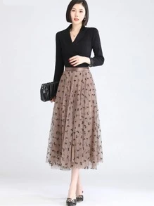 Faldas Largas Moda para Mujer de Tul Cintura Elástica, Falda Plisada Reversible Patrón de Mariposa para Dama, falda plisada, falda midi, faldas largas elegantes, falda tableada, falda corte a, falda plisada larga, maxi faldas, falda tul, faldas floreadas, falda reversible